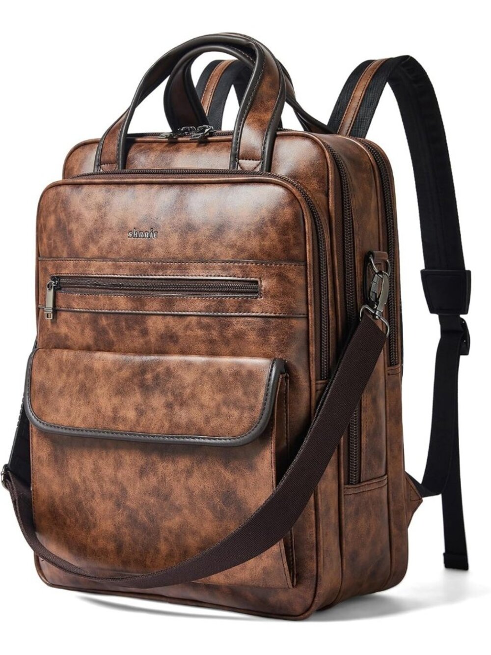 Stylish Vegan Leather Laptop Backpack, 15.6" Water-Resistant Daypack for Work